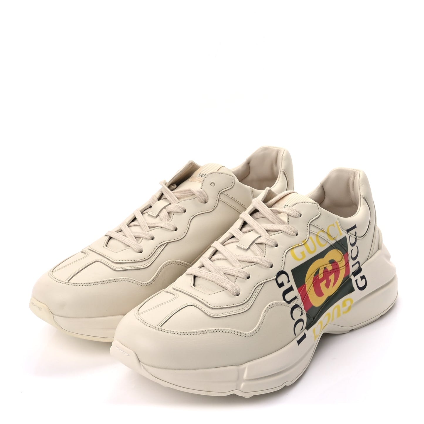 Gucci Calfskin Interlocking G Logo Mens Rhyton Sneakers 10  Ivory