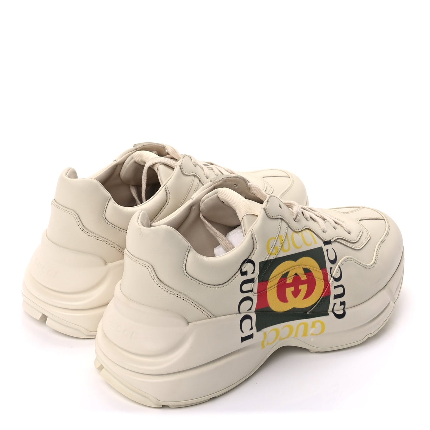 Gucci Calfskin Interlocking G Logo Mens Rhyton Sneakers 10  Ivory