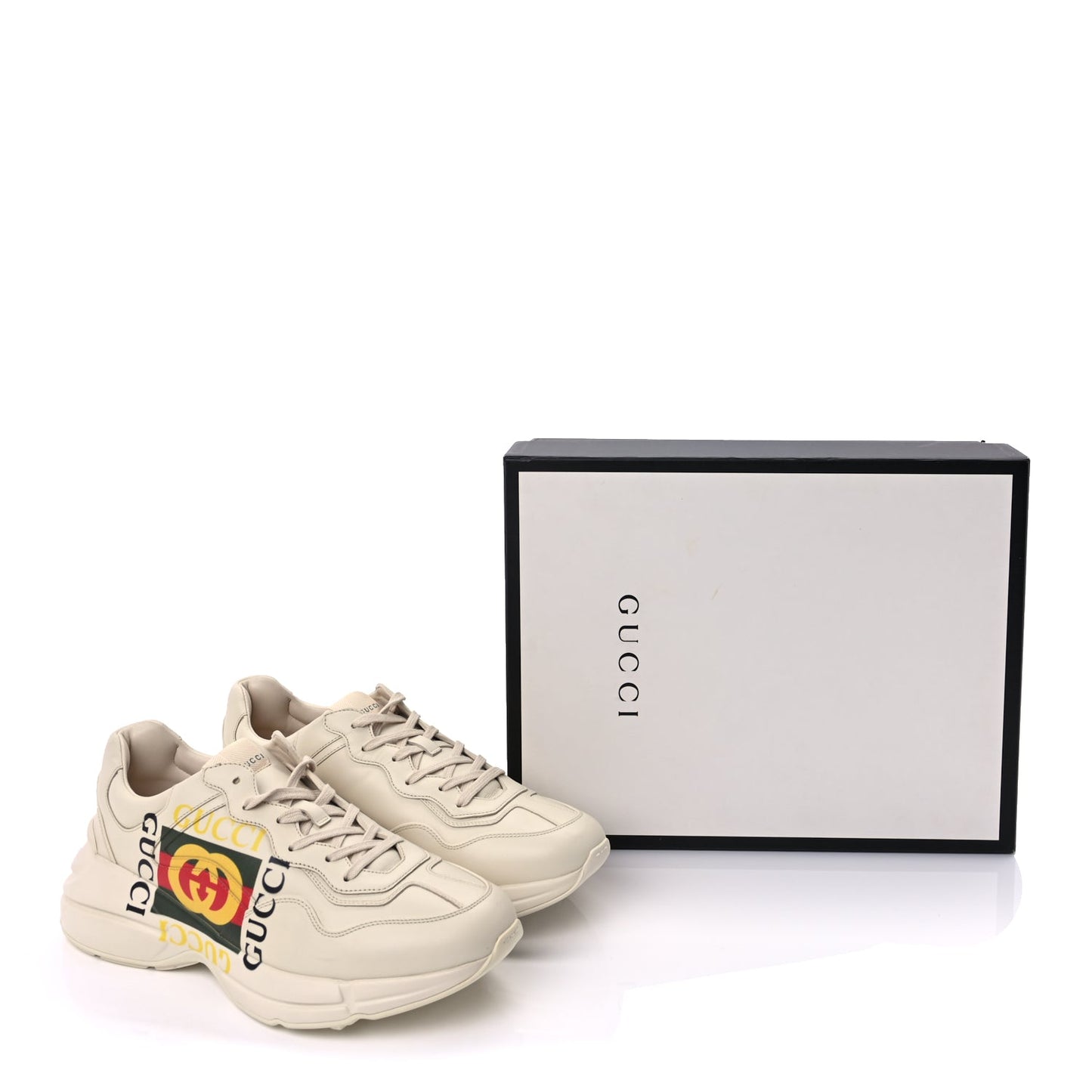 Gucci Calfskin Interlocking G Logo Mens Rhyton Sneakers 10  Ivory
