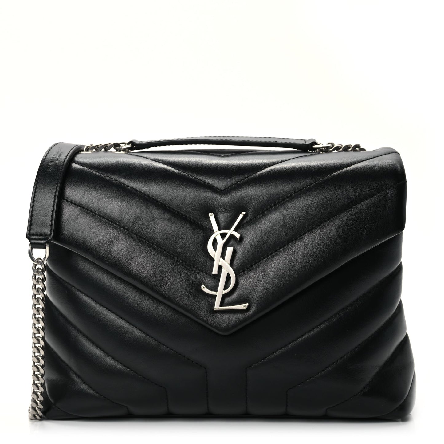 Saint Laurent Calfskin Y Quilted Monogram Small Loulou Chain Satchel Black