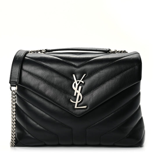 Saint Laurent Calfskin Y Quilted Monogram Small Loulou Chain Satchel Black