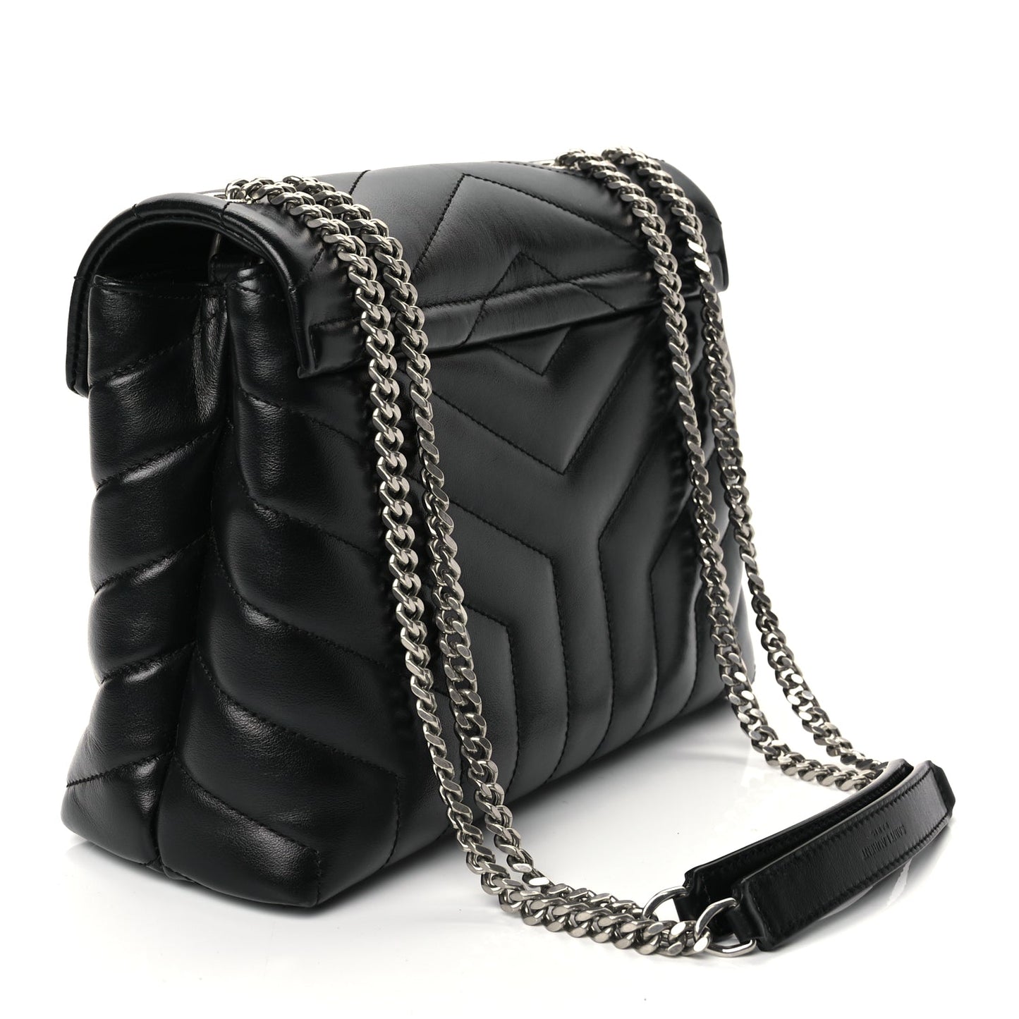 Saint Laurent Calfskin Y Quilted Monogram Small Loulou Chain Satchel Black