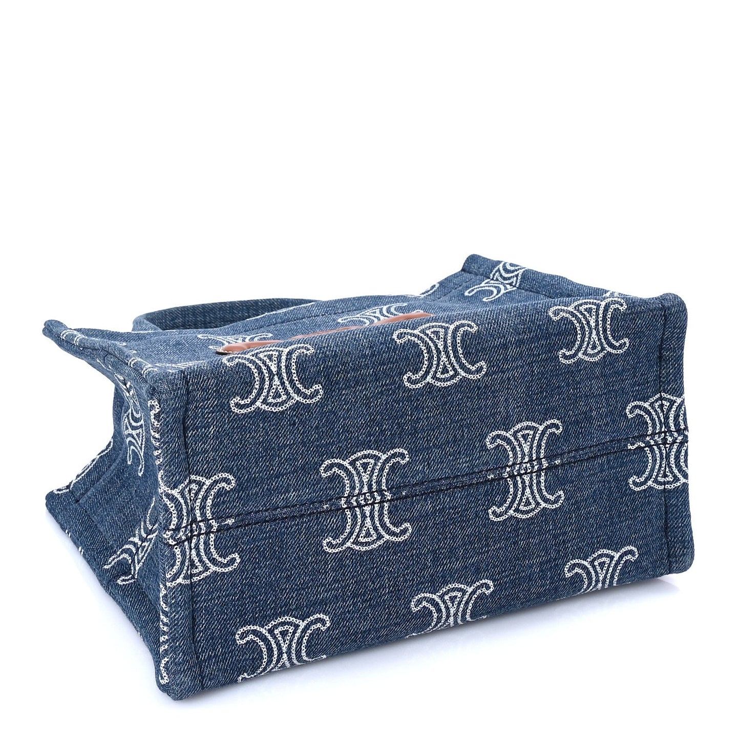Celine Denim Calfskin Triomphe Print Cabas Blue Tan