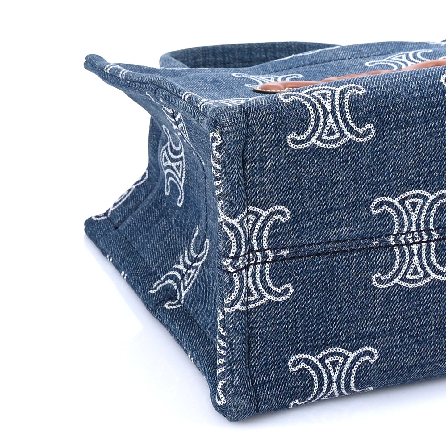 Celine Denim Calfskin Triomphe Print Cabas Blue Tan
