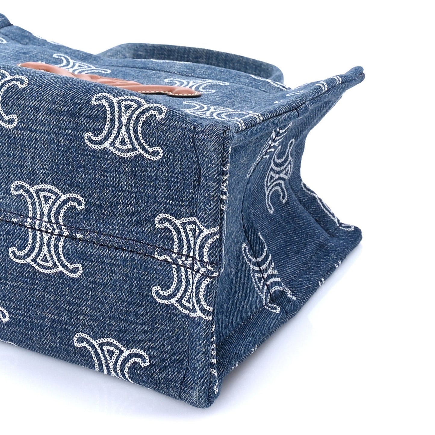 Celine Denim Calfskin Triomphe Print Cabas Blue Tan