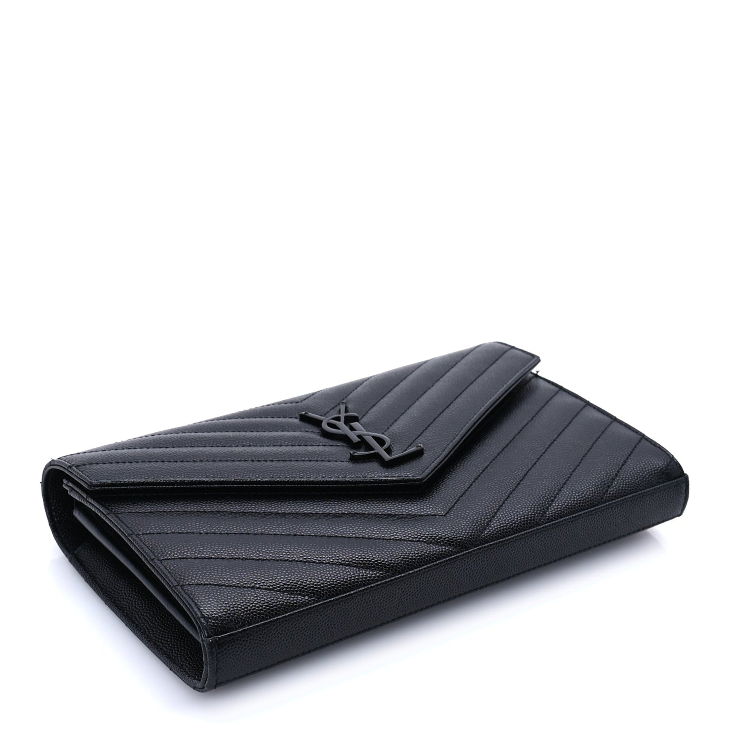 Saint Laurent Grain De Poudre Matelasse Chevron Monogram Monochrome Chain Wallet  Black