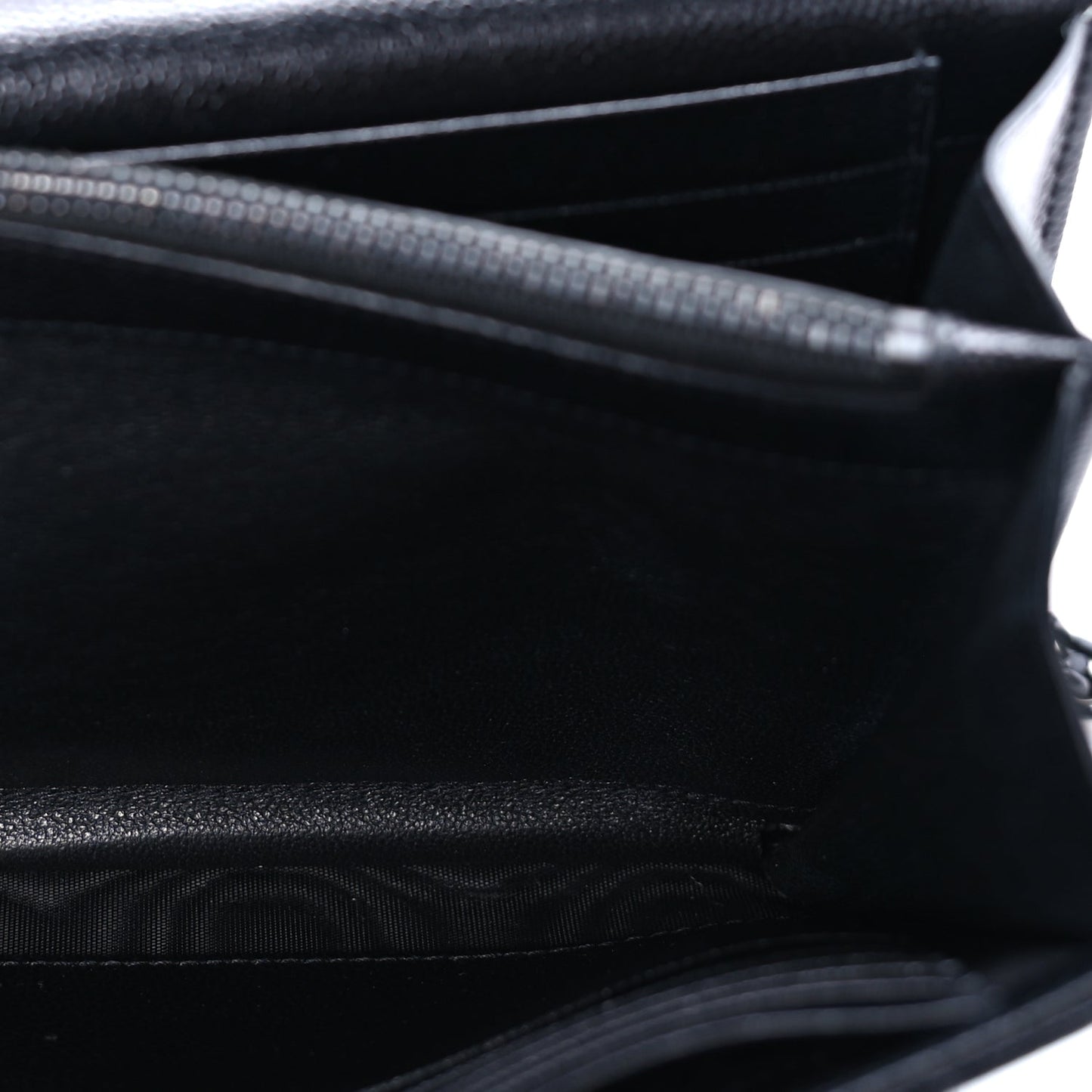 Saint Laurent Grain De Poudre Matelasse Chevron Monogram Monochrome Chain Wallet  Black