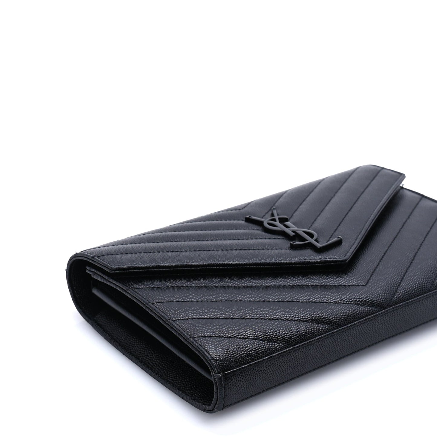 Saint Laurent Grain De Poudre Matelasse Chevron Monogram Monochrome Chain Wallet  Black