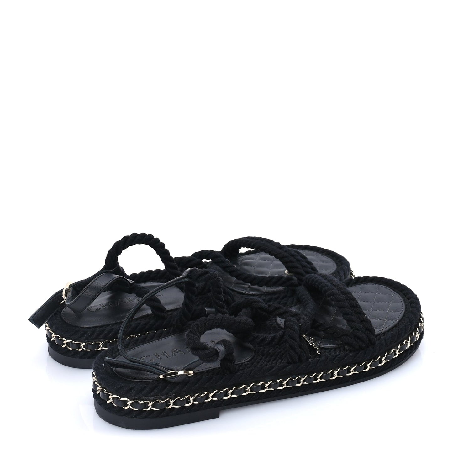 Chanel Lambskin Cord Chain CC Sandals 40 Black
