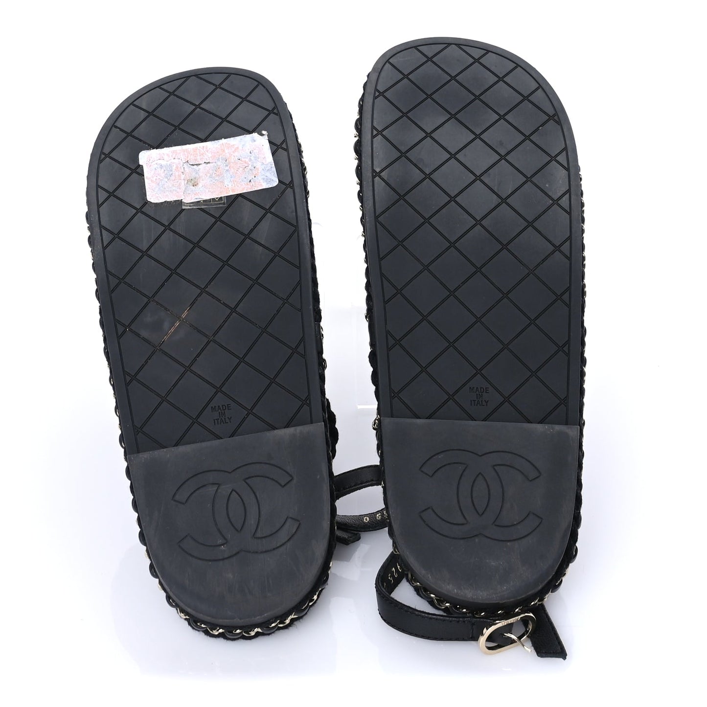 Chanel Lambskin Cord Chain CC Sandals 40 Black