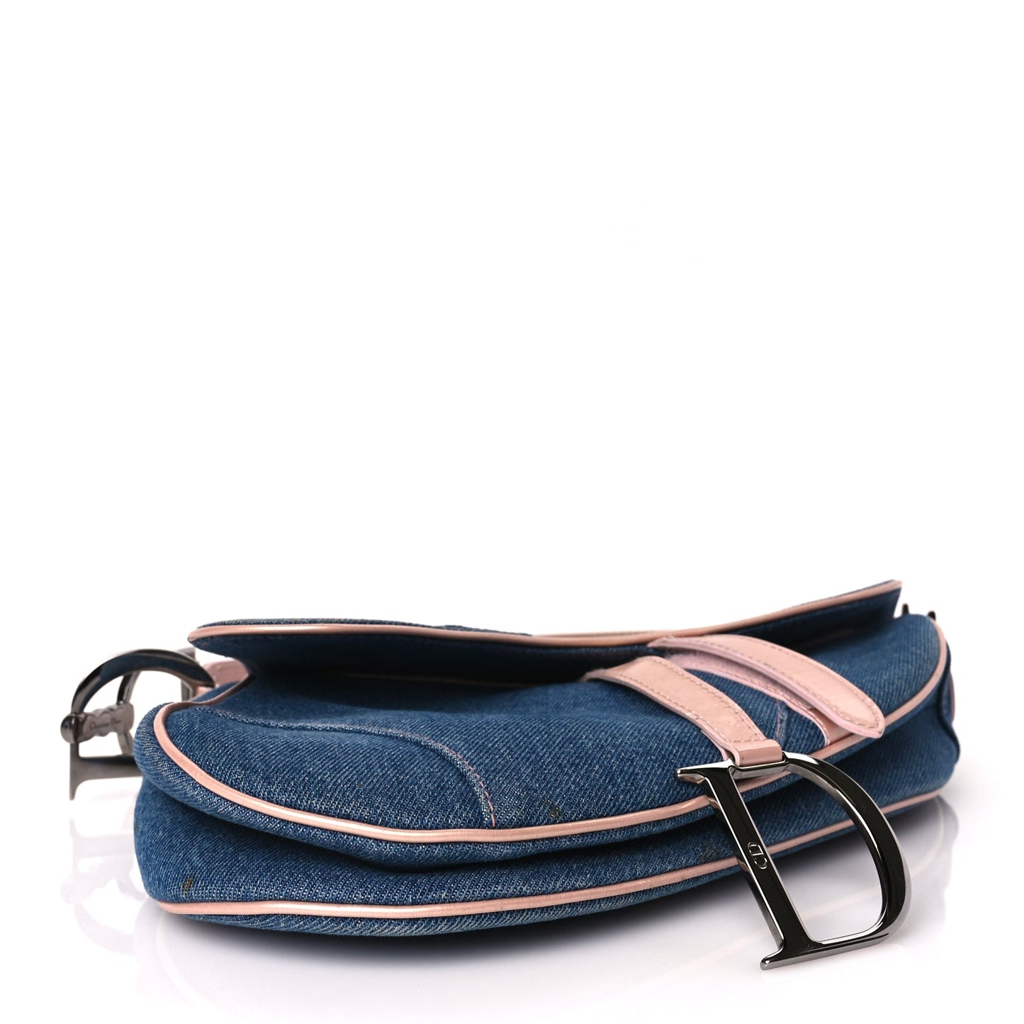Christian Dior Patent Denim Jeans Saddle Bag Blue Pink