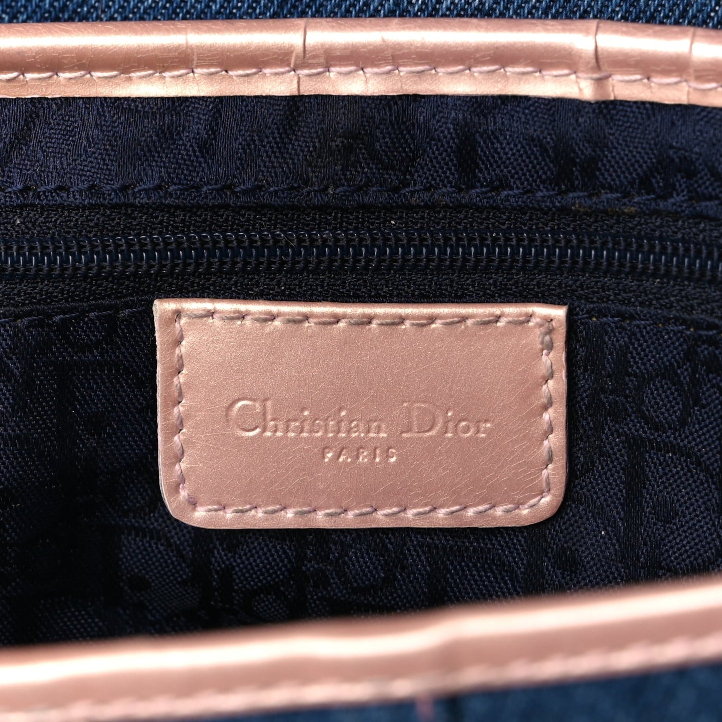 Christian Dior Patent Denim Jeans Saddle Bag Blue Pink