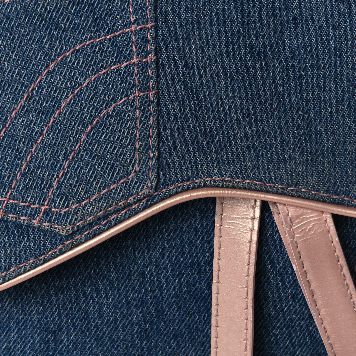 Christian Dior Patent Denim Jeans Saddle Bag Blue Pink