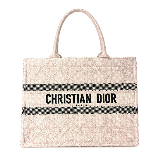 Christian Dior Raffia Cannage Medium Book Tote Sakura Pink