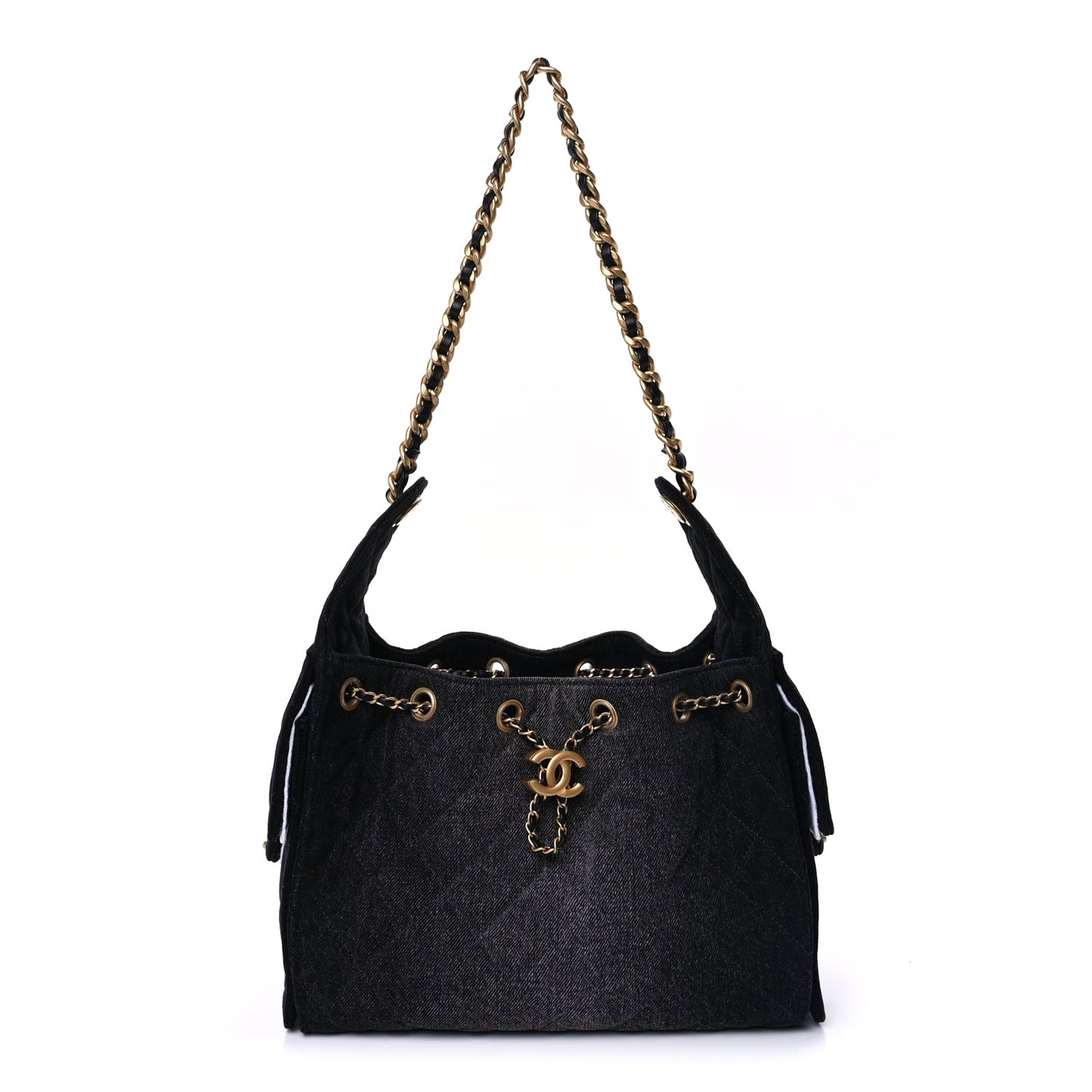 Chanel Washed Denim Quilted Small Chanel 25 Handbag  Black