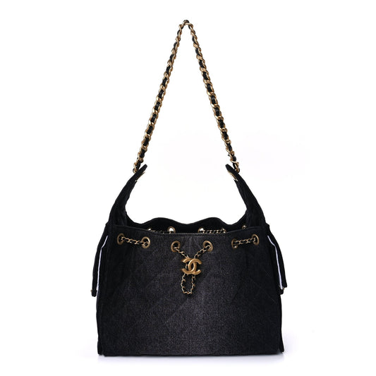 Chanel Washed Denim Quilted Small Chanel 25 Handbag  Black