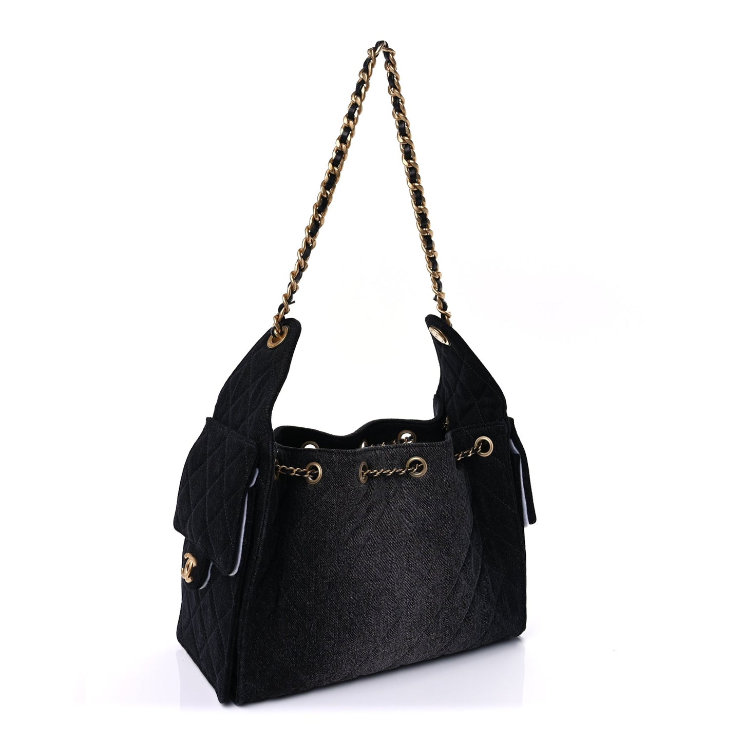 Chanel Washed Denim Quilted Small Chanel 25 Handbag  Black