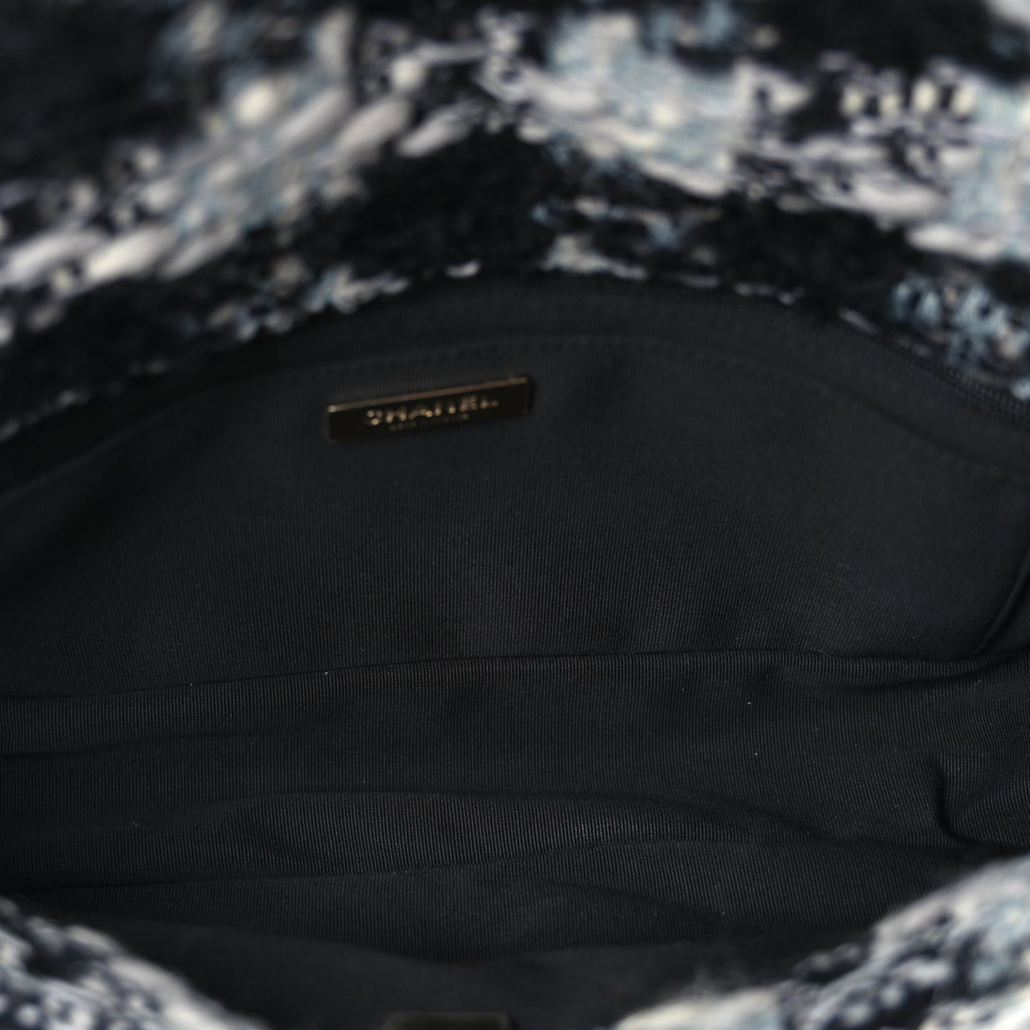 Chanel Tweed Shearling Large Flap Bag Blue Black