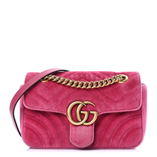 Gucci Velvet Matelasse Mini GG Marmont Shoulder Bag Light Raspberry Rose