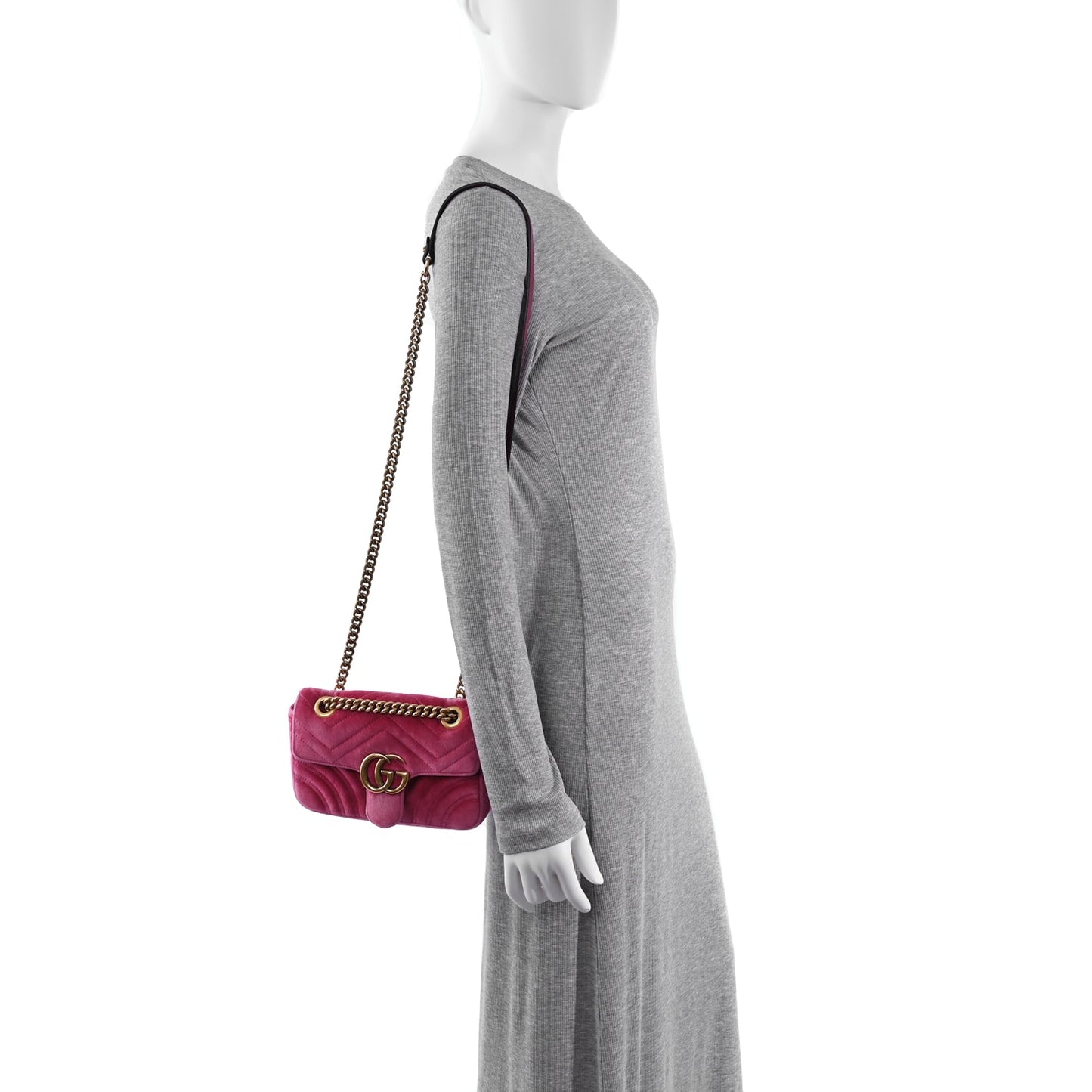 Gucci Velvet Matelasse Mini GG Marmont Shoulder Bag Light Raspberry Rose