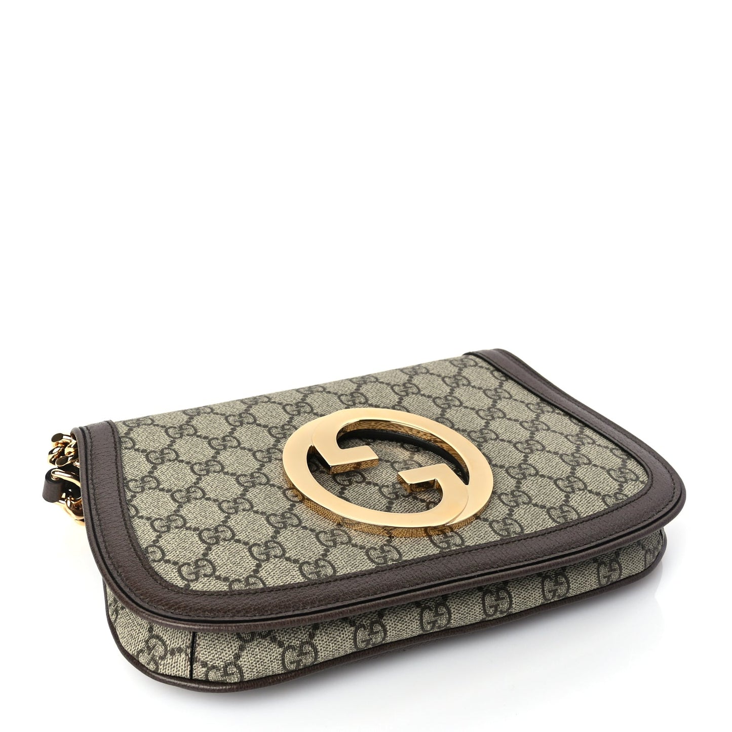 Gucci GG Supreme Monogram Textured Dollar Calfskin Blondie Chain Shoulder Flap Bag Beige Ebony New Acero