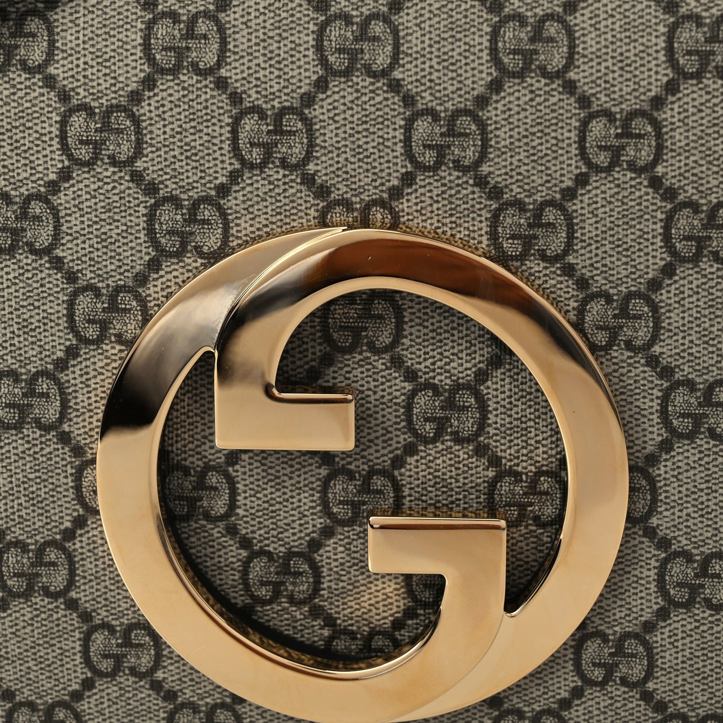 Gucci GG Supreme Monogram Textured Dollar Calfskin Blondie Chain Shoulder Flap Bag Beige Ebony New Acero