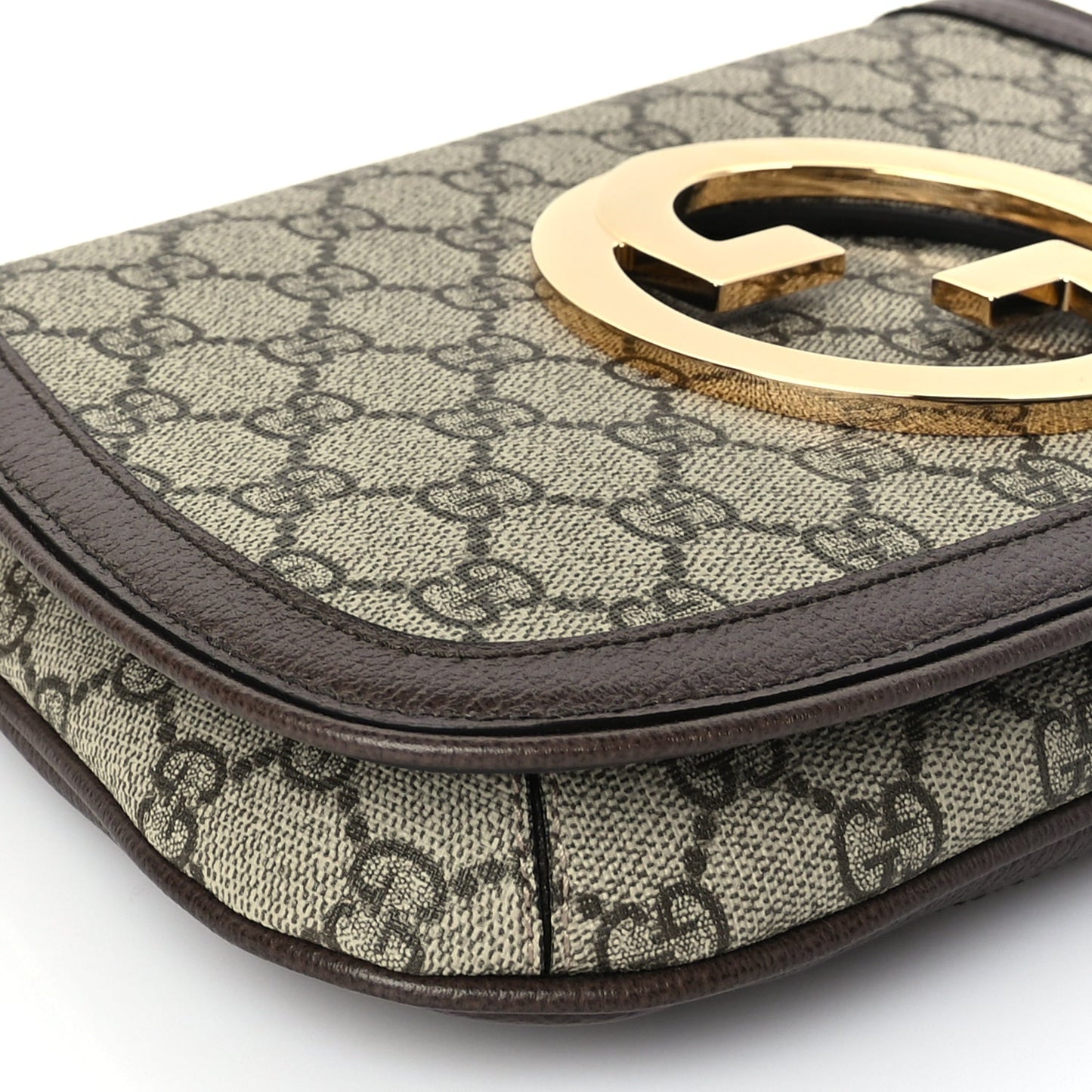 Gucci GG Supreme Monogram Textured Dollar Calfskin Blondie Chain Shoulder Flap Bag Beige Ebony New Acero
