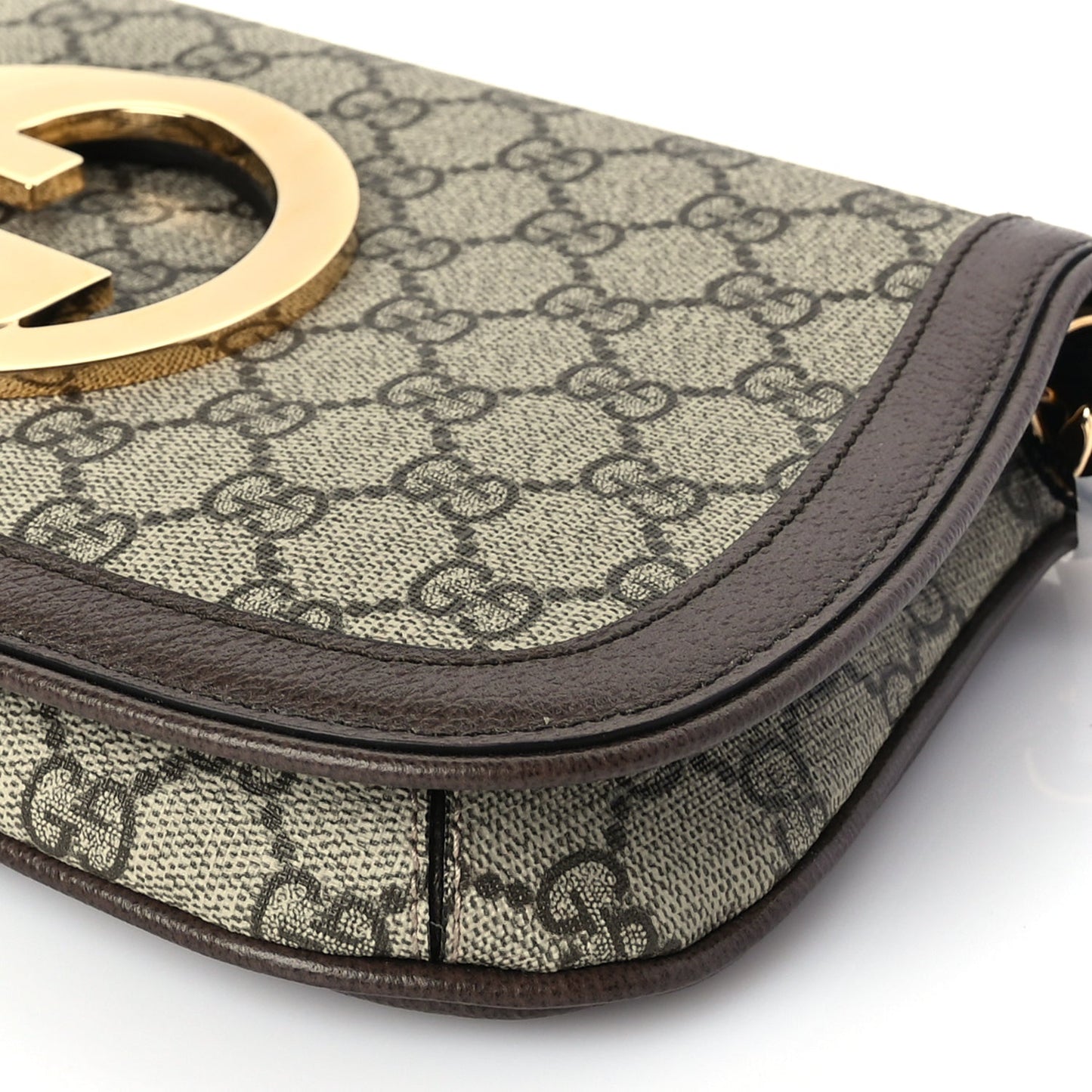 Gucci GG Supreme Monogram Textured Dollar Calfskin Blondie Chain Shoulder Flap Bag Beige Ebony New Acero