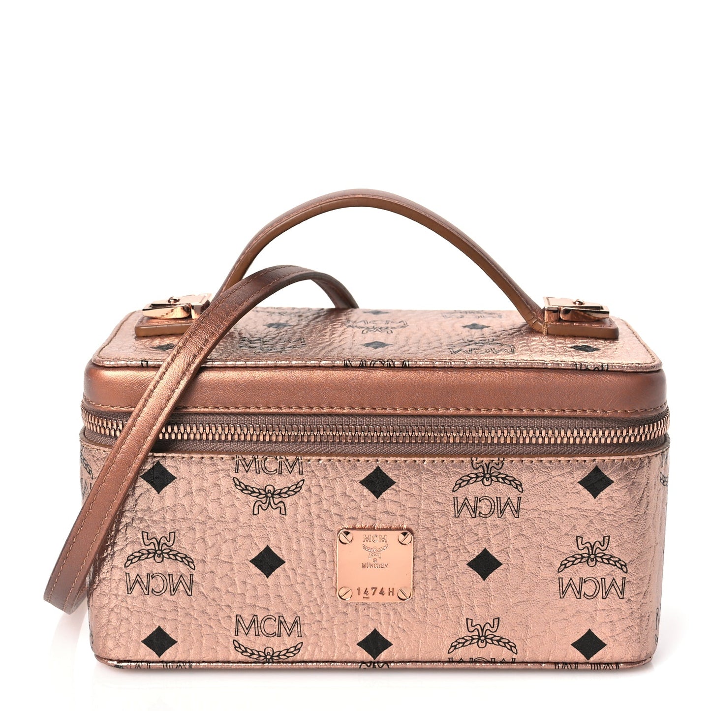 MCM Metallic Visetos Vanity Case Champagne Gold