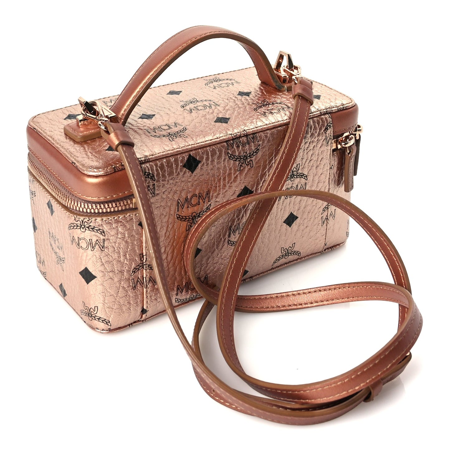 MCM Metallic Visetos Vanity Case Champagne Gold