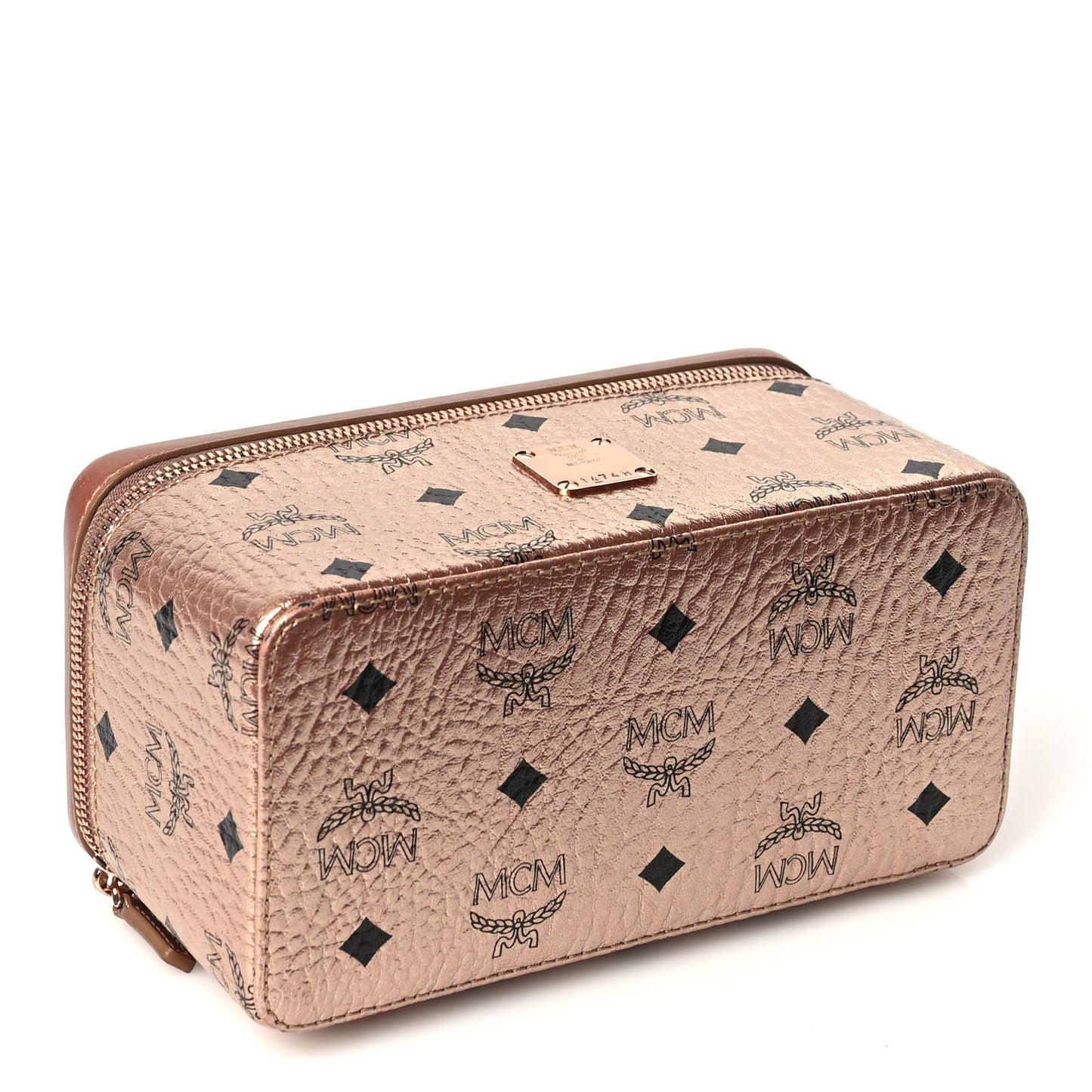 MCM Metallic Visetos Vanity Case Champagne Gold