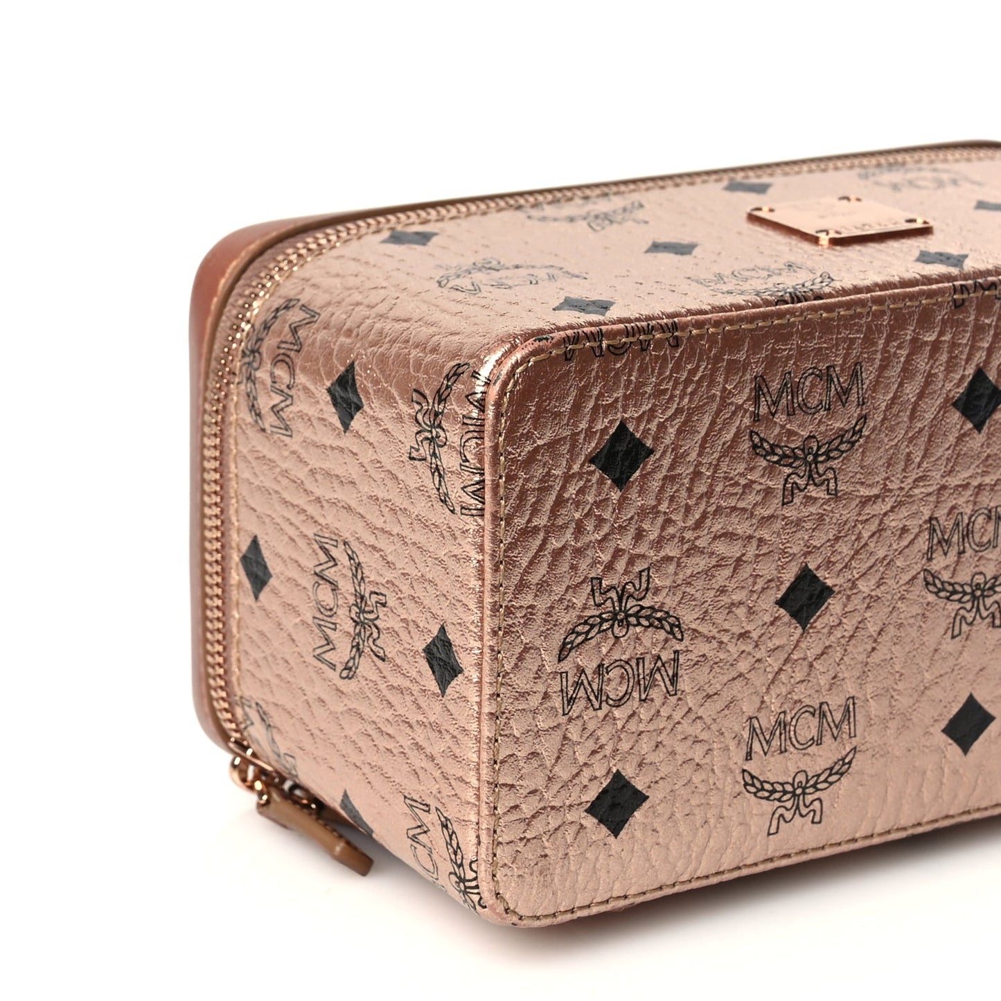 MCM Metallic Visetos Vanity Case Champagne Gold