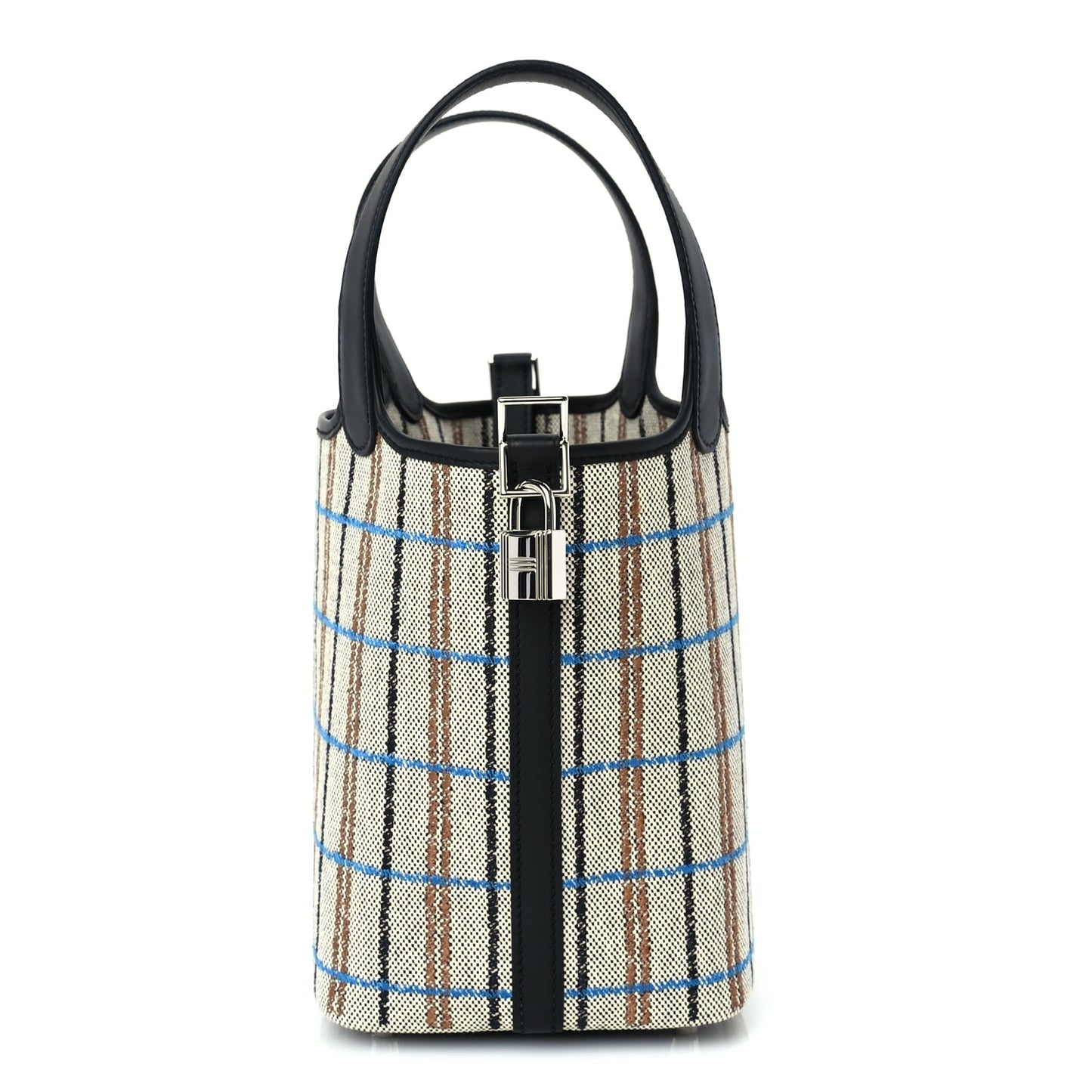 Hermes Swift Toile Borderie H Picotin Lock 18  Noir Ecru Fauve Bleu Zanzibar