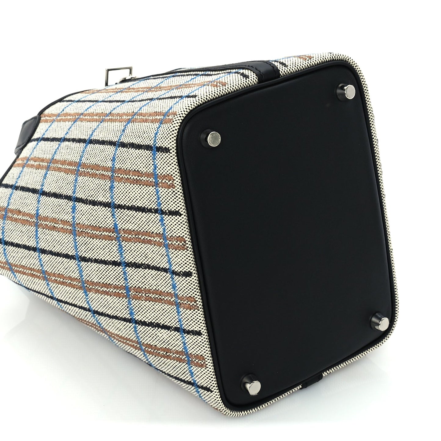 Hermes Swift Toile Borderie H Picotin Lock 18  Noir Ecru Fauve Bleu Zanzibar