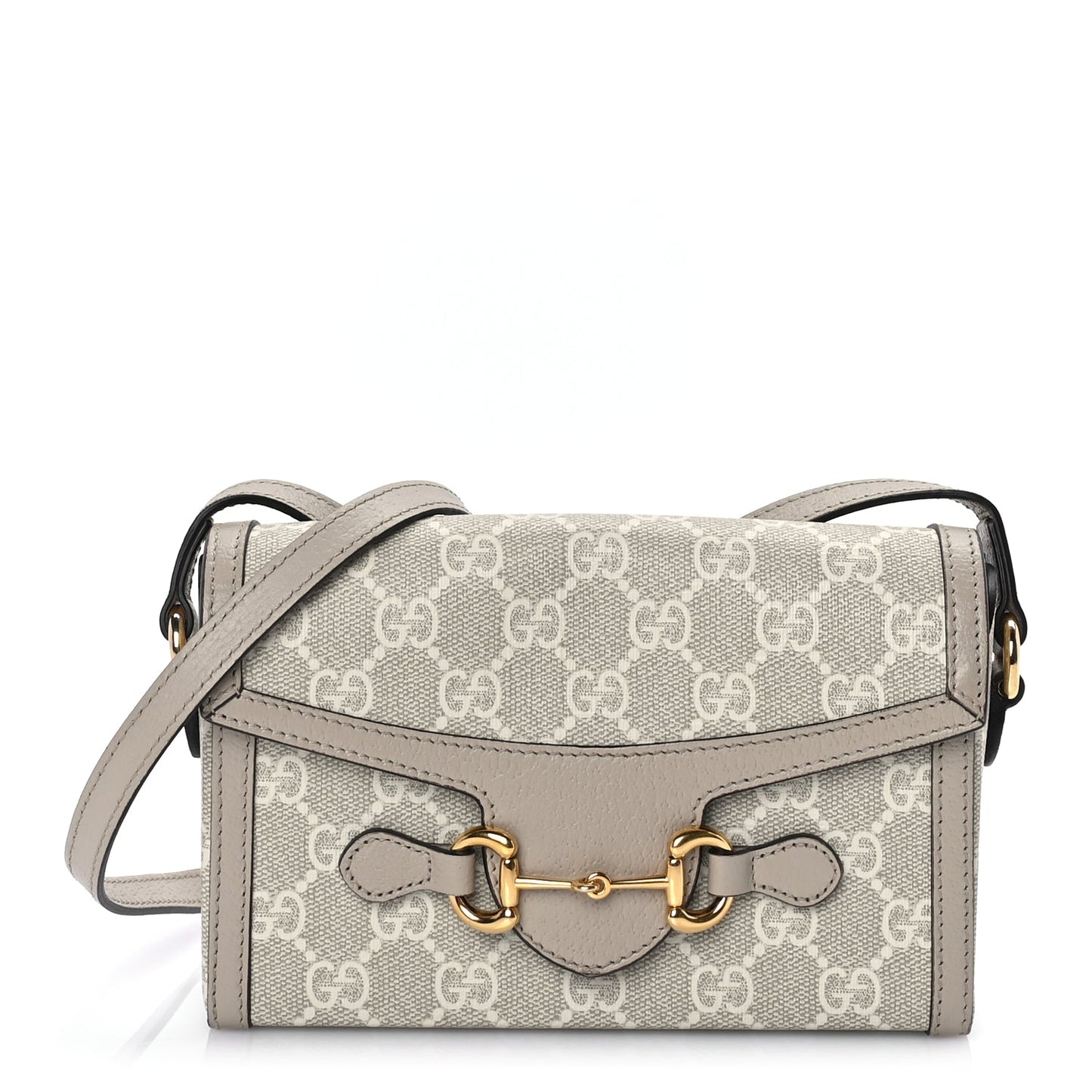 Gucci GG Supreme Monogram Textured Dollar Calfskin Mini Horsebit 1955 Shoulder Bag Beige Mystic White Oatmeal