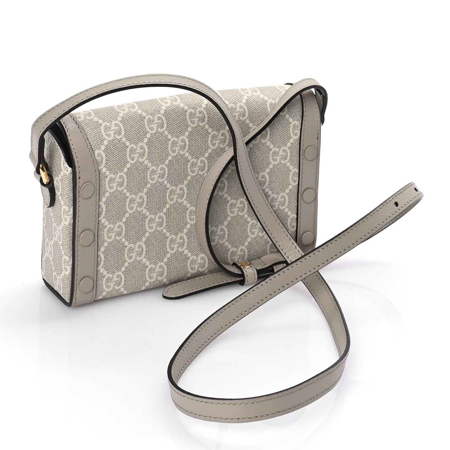 Gucci GG Supreme Monogram Textured Dollar Calfskin Mini Horsebit 1955 Shoulder Bag Beige Mystic White Oatmeal