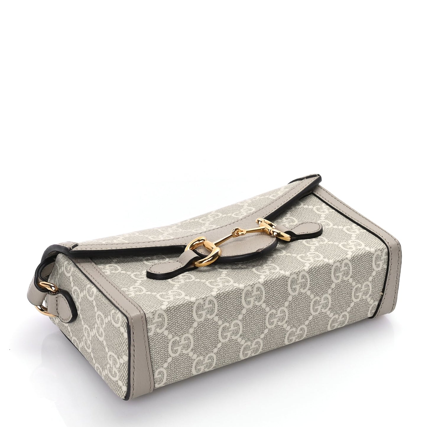 Gucci GG Supreme Monogram Textured Dollar Calfskin Mini Horsebit 1955 Shoulder Bag Beige Mystic White Oatmeal