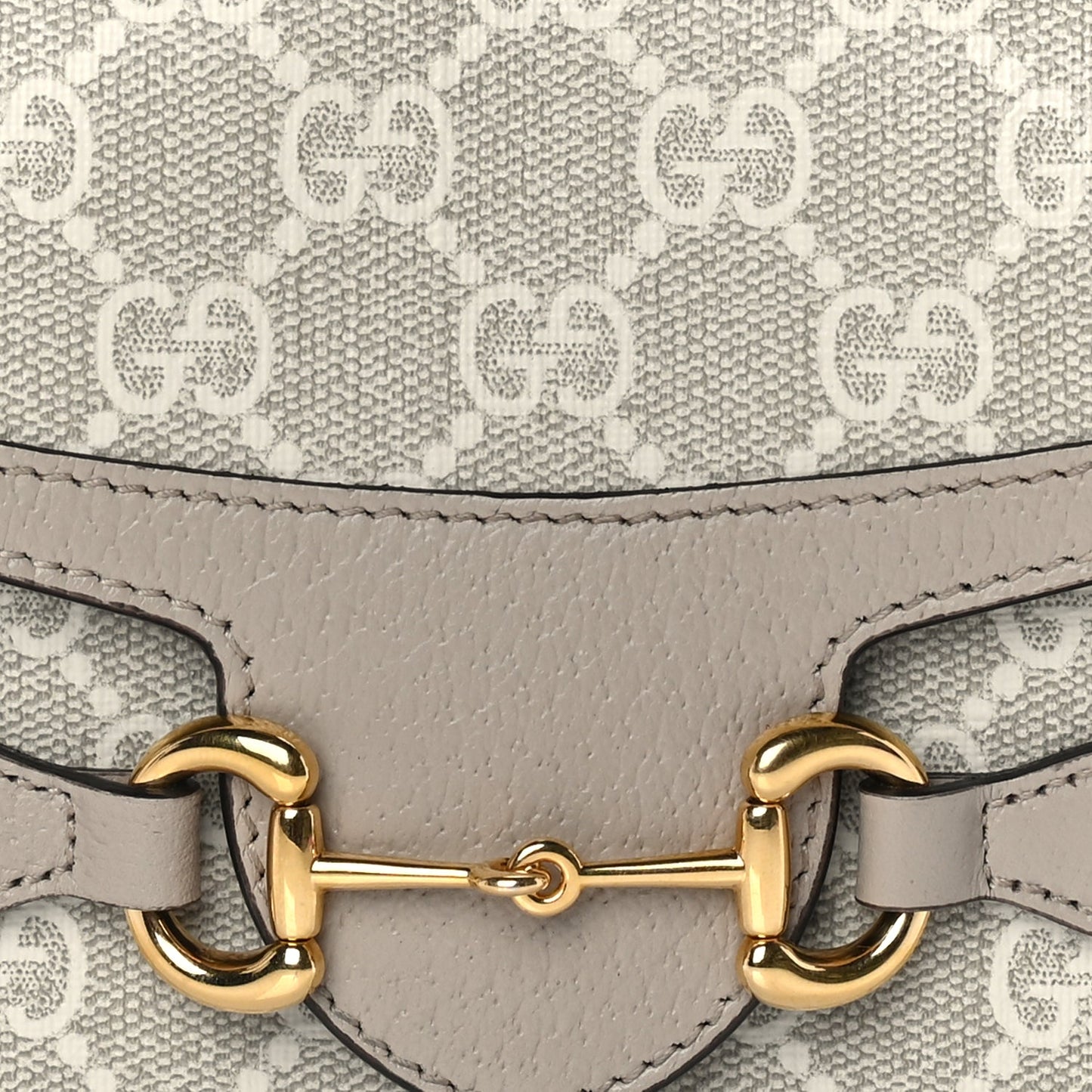 Gucci GG Supreme Monogram Textured Dollar Calfskin Mini Horsebit 1955 Shoulder Bag Beige Mystic White Oatmeal
