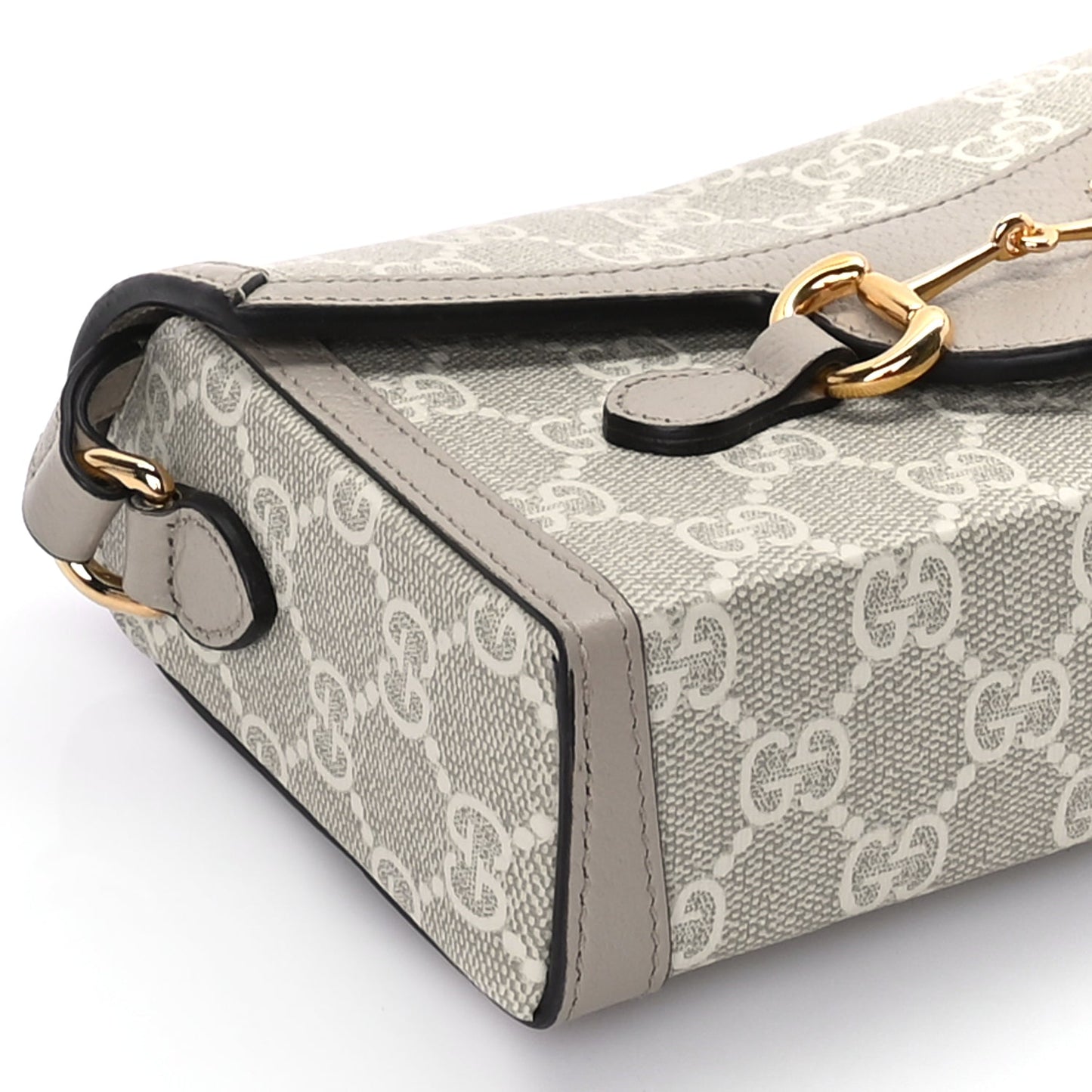 Gucci GG Supreme Monogram Textured Dollar Calfskin Mini Horsebit 1955 Shoulder Bag Beige Mystic White Oatmeal