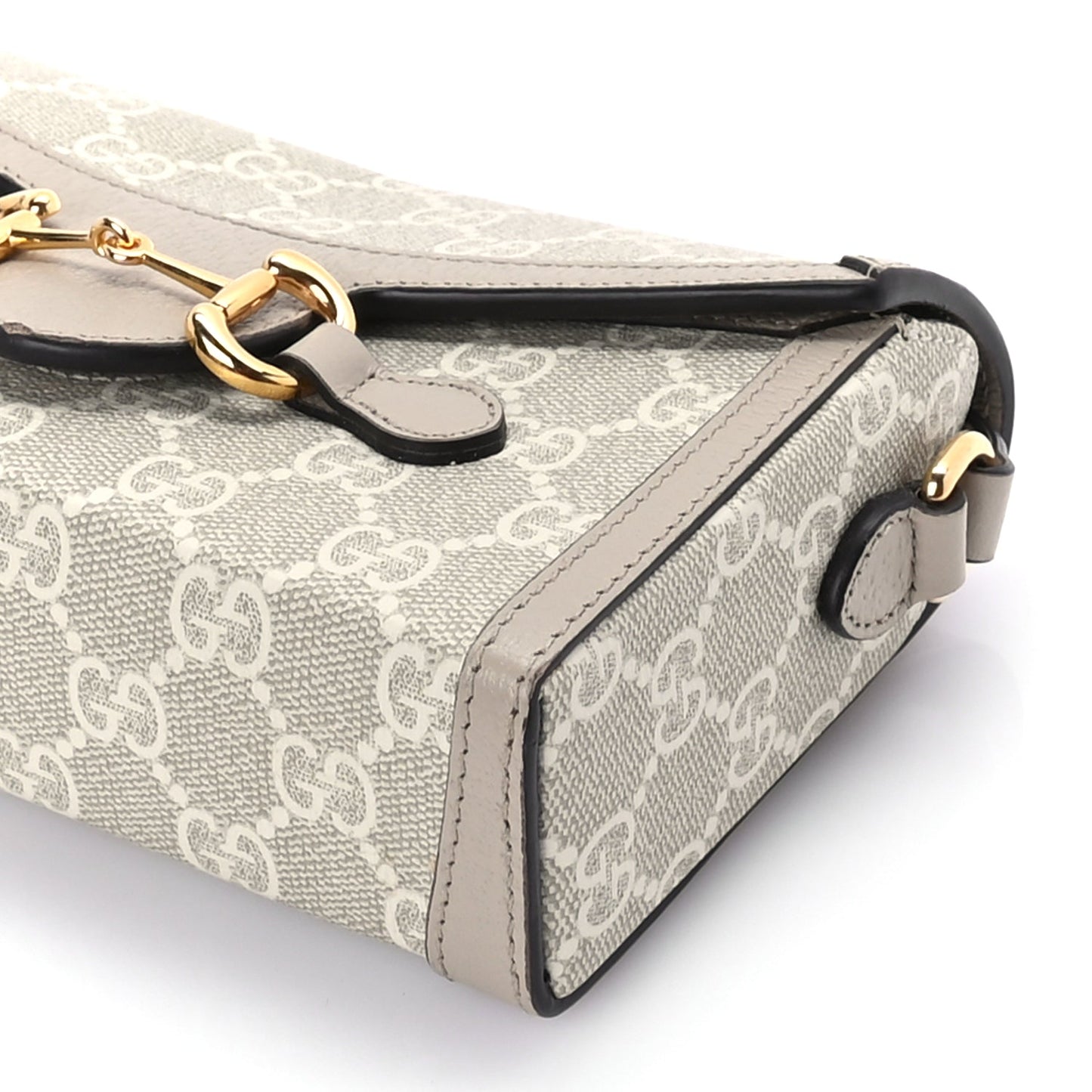Gucci GG Supreme Monogram Textured Dollar Calfskin Mini Horsebit 1955 Shoulder Bag Beige Mystic White Oatmeal