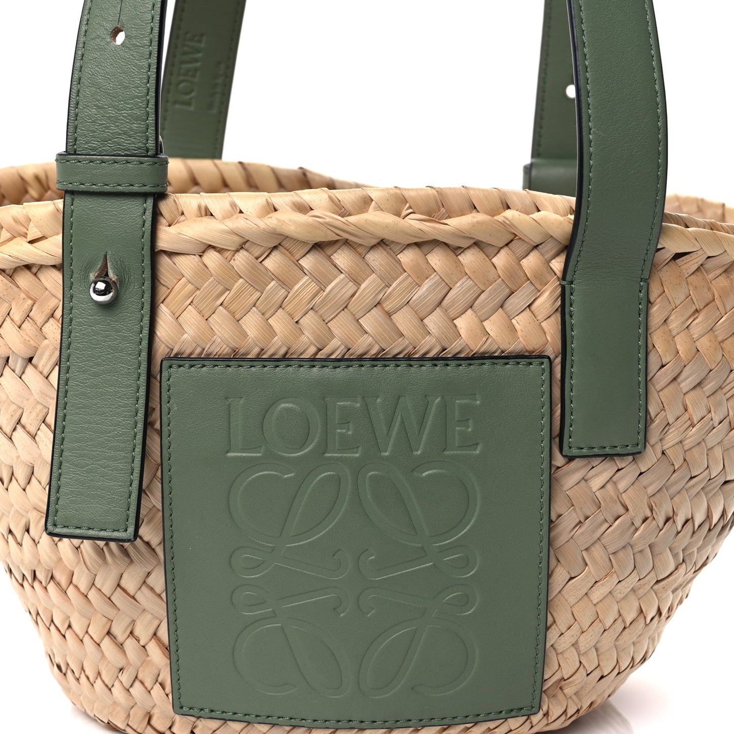Loewe Raffia Small Basket Tote Bag Natural Green