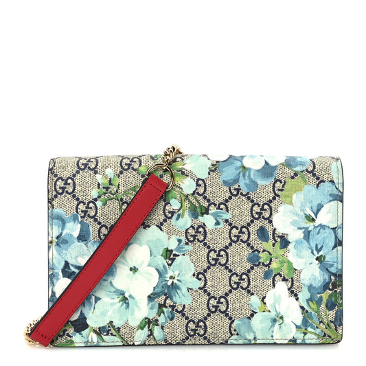 Gucci GG Supreme Monogram Blooms Chain Wallet  Blue