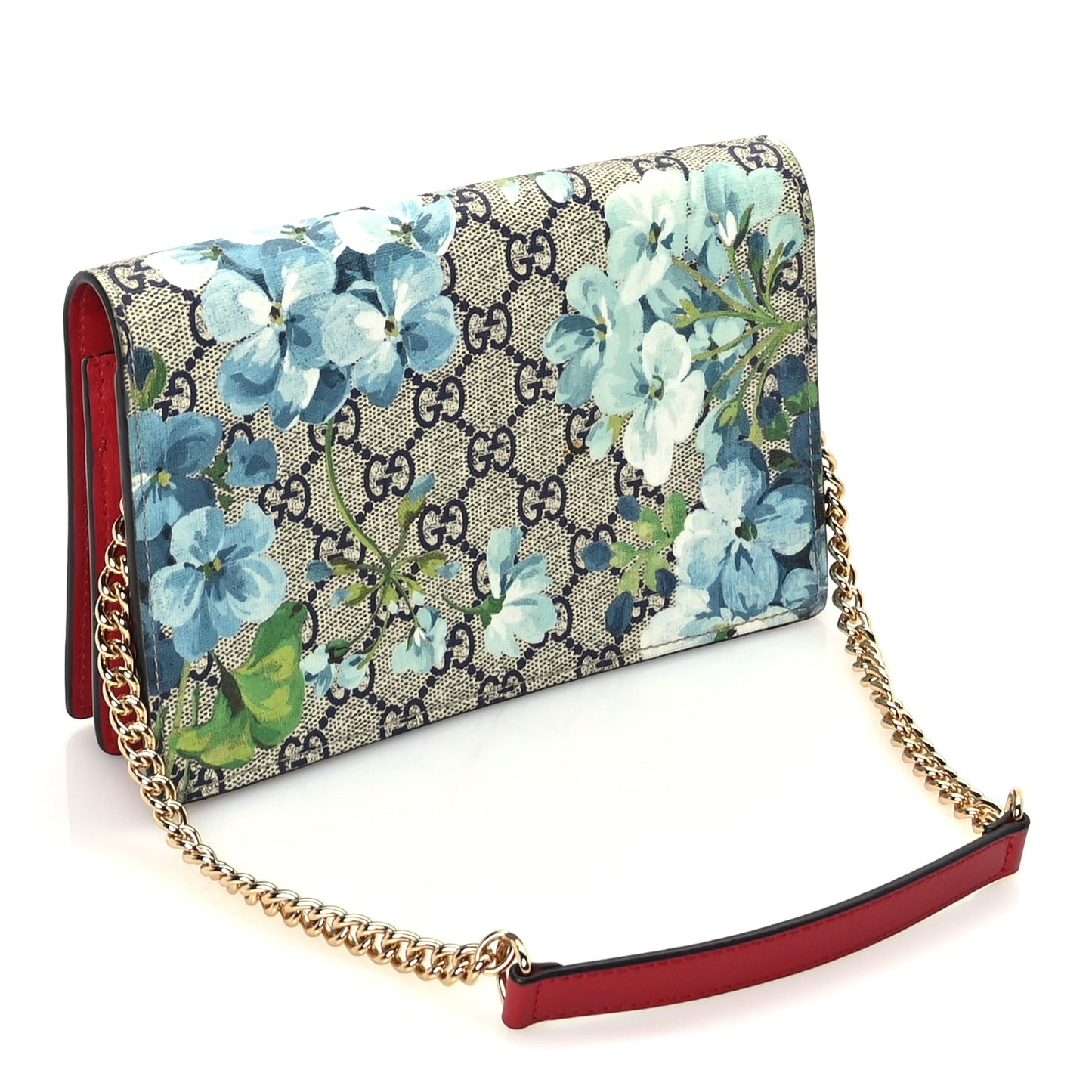 Gucci GG Supreme Monogram Blooms Chain Wallet  Blue