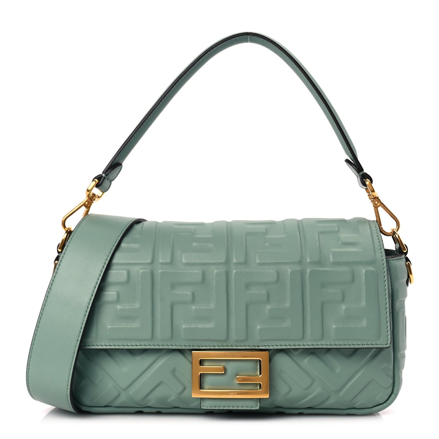 Fendi Nappa FF 1974 Embossed Baguette Menta