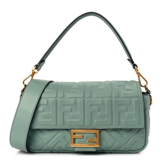 Fendi Nappa FF 1974 Embossed Baguette Menta