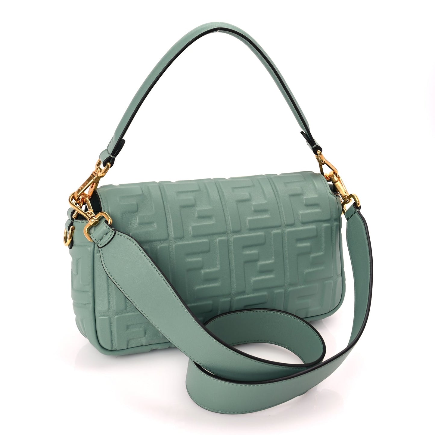 Fendi Nappa FF 1974 Embossed Baguette Menta