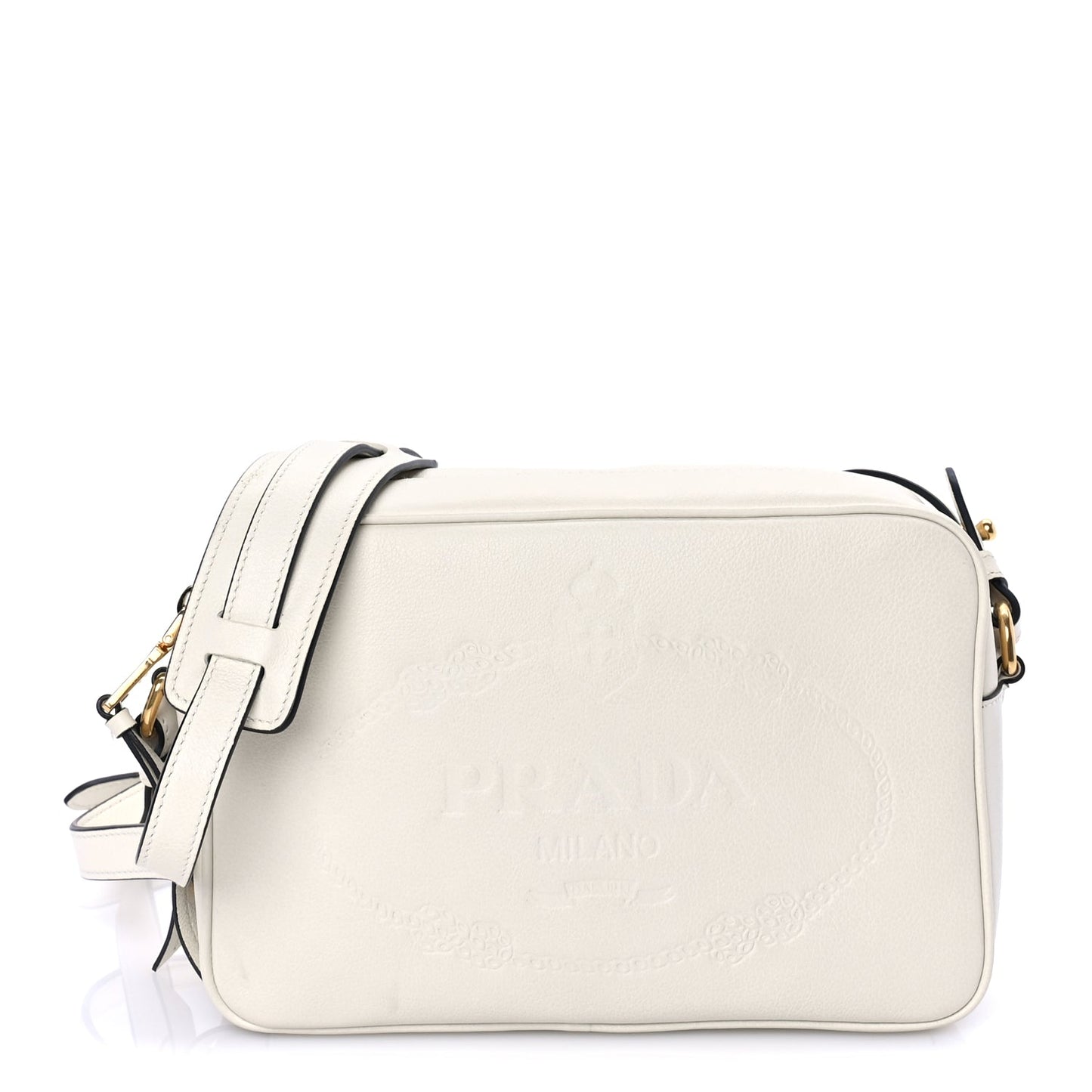 Prada Glace Calfskin Embossed Logo Crossbody White