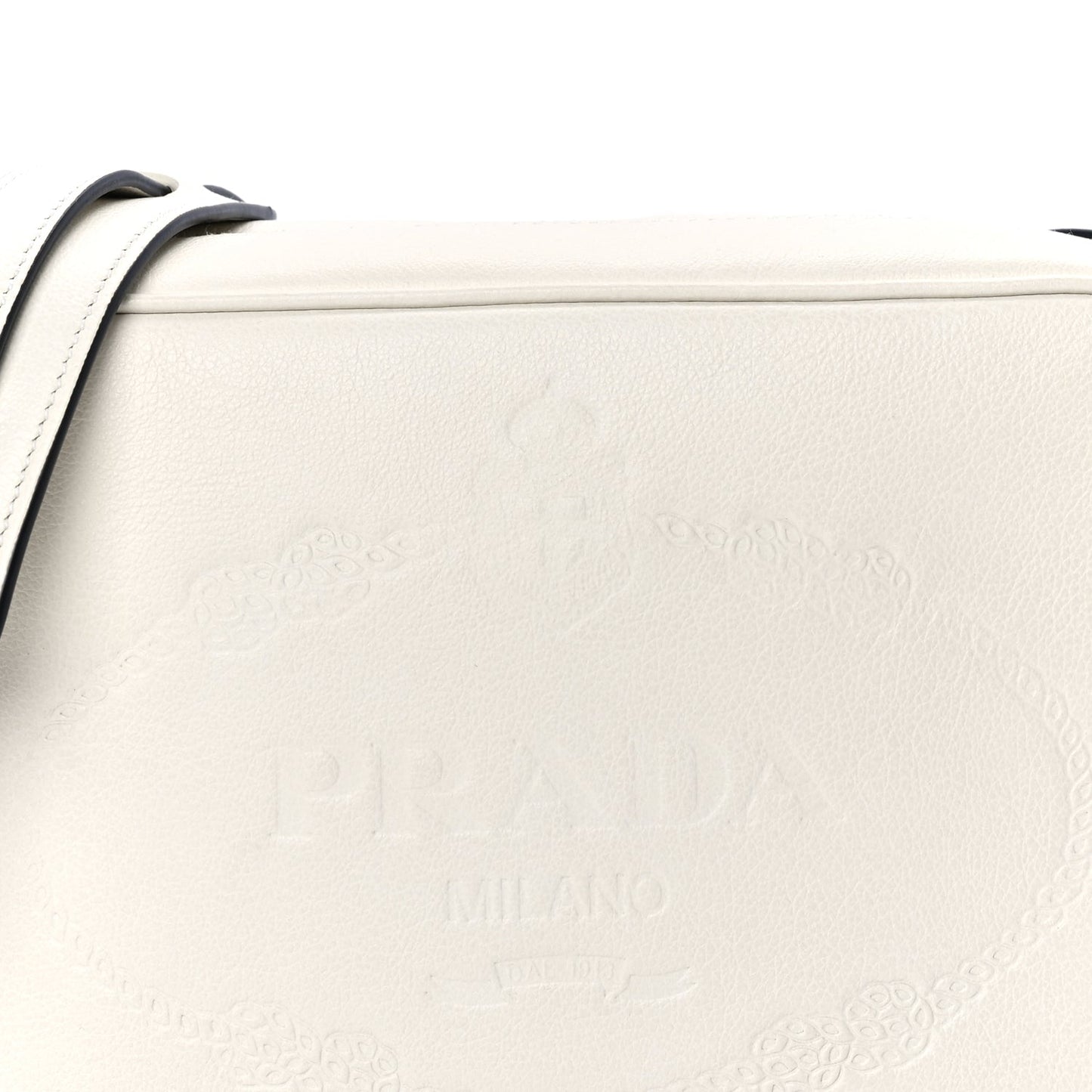 Prada Glace Calfskin Embossed Logo Crossbody White
