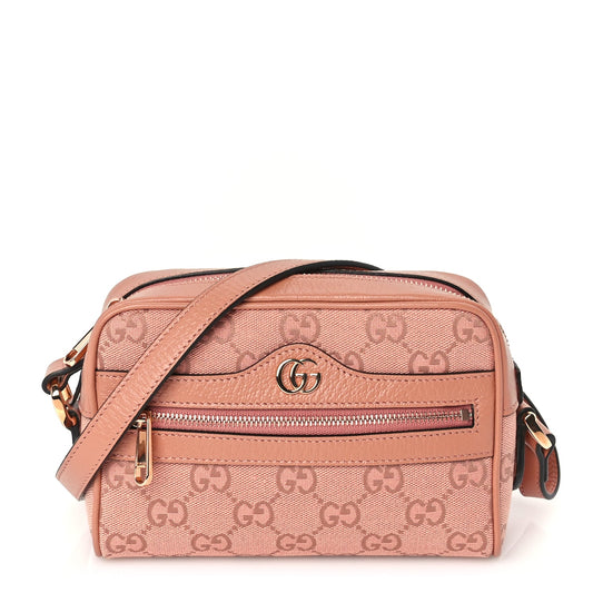 Gucci Monogram Textured Dollar Calfskin Mini Ophidia Shoulder Bag Cloche Rose Pink