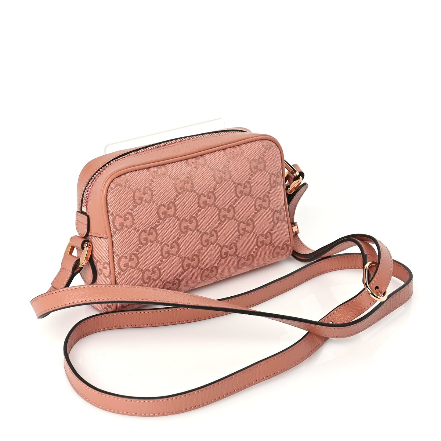 Gucci Monogram Textured Dollar Calfskin Mini Ophidia Shoulder Bag Cloche Rose Pink